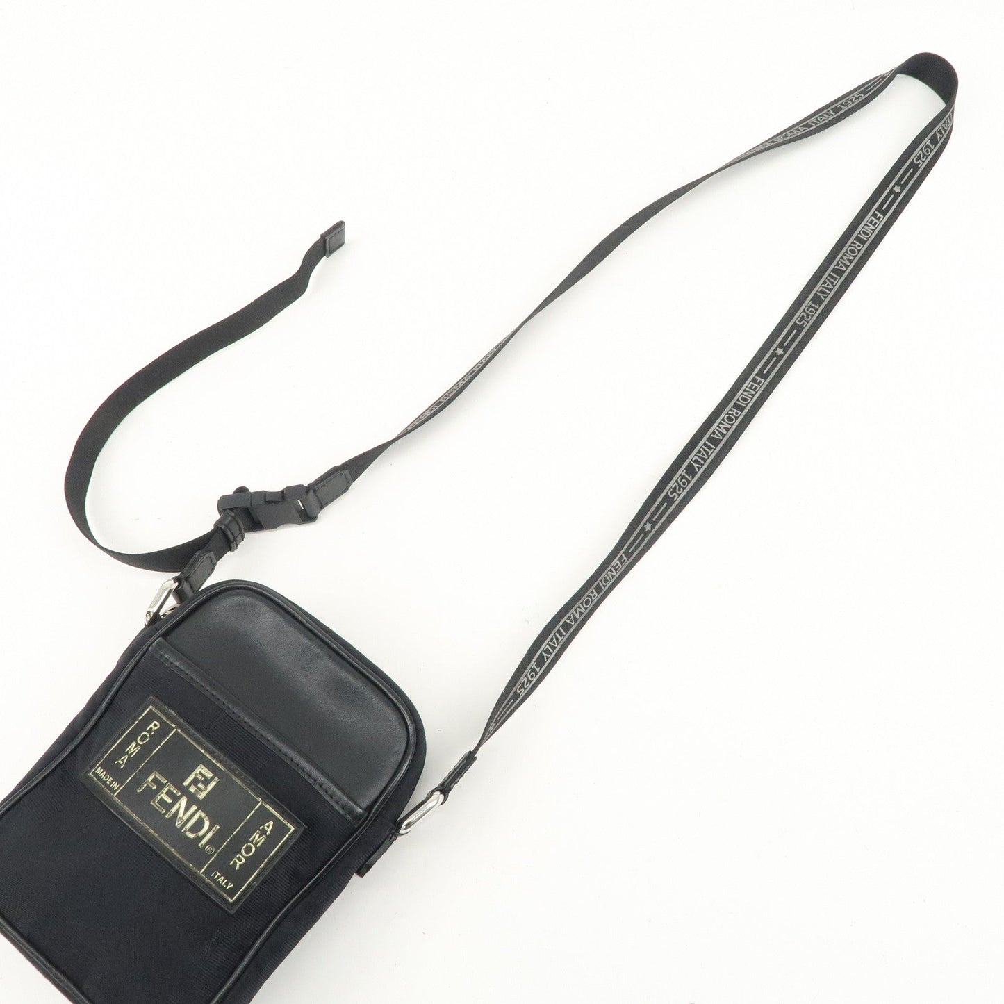 FENDI Pequin Nylon Leather Shoulder Bag Black 7VA456