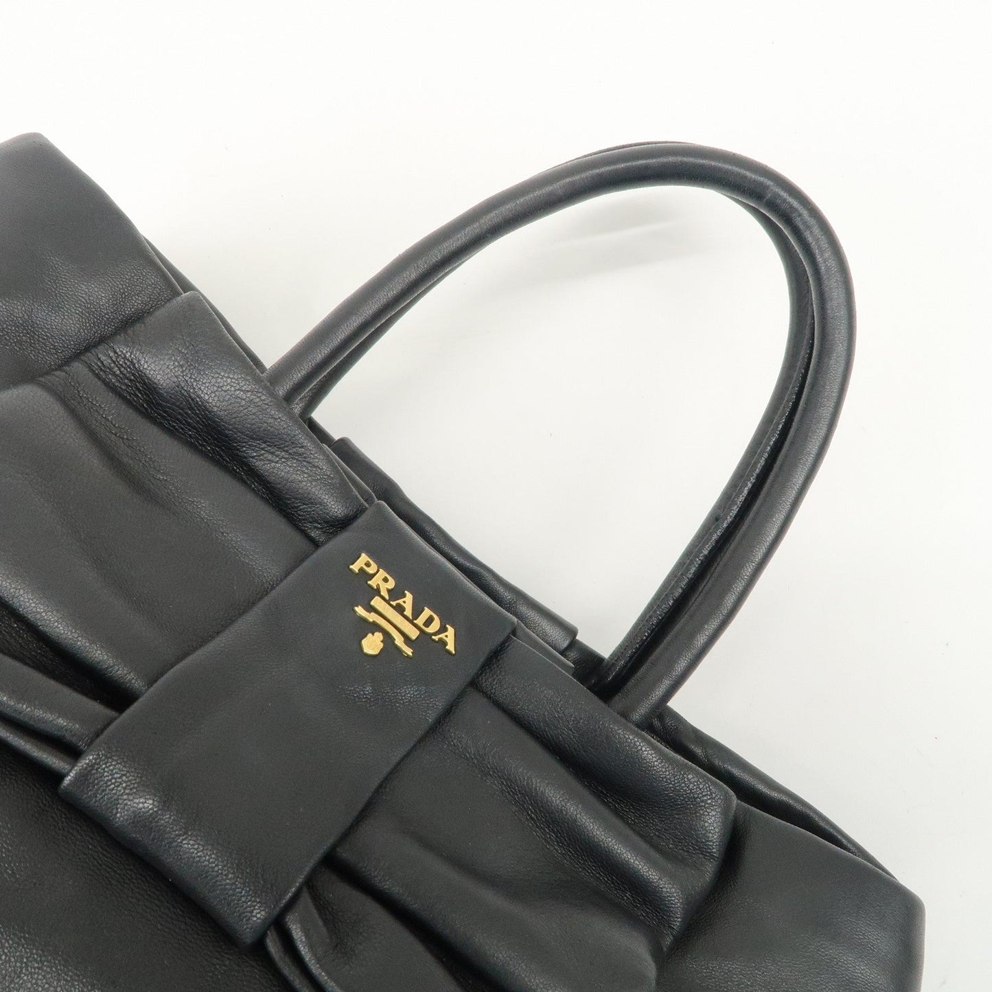 PRADA Leather Ribbon Tote Bag Hand Bag NERO Black BN1601