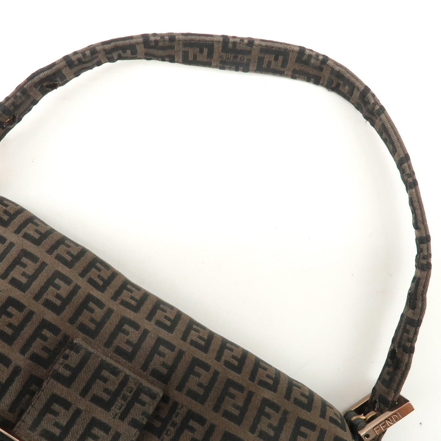FENDI Mamma Baguette Canvas Shoulder Bag Brown Black 26424