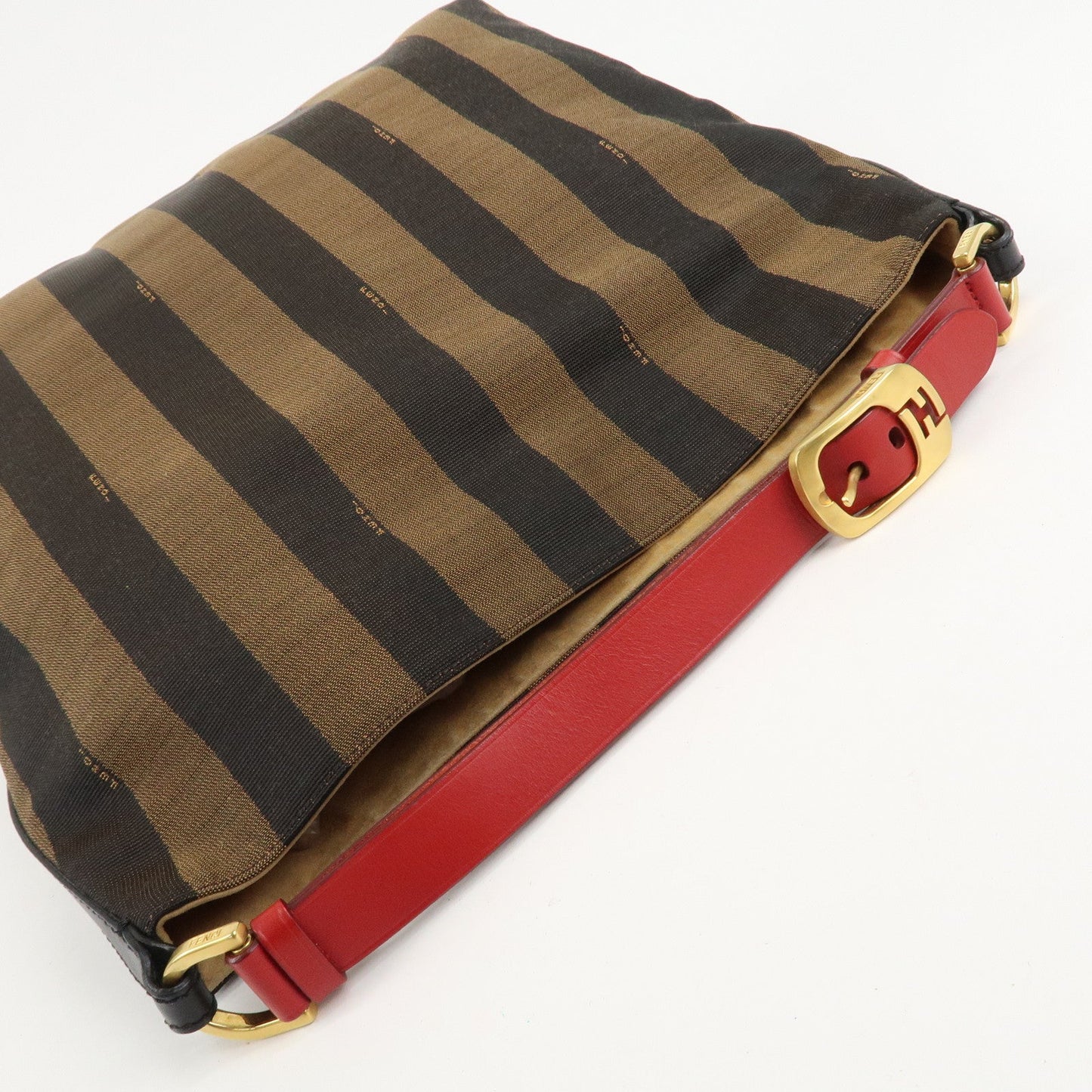 FENDI Pequin Canvas Leather Shoulder Bag Beige Black Brown 8BR653