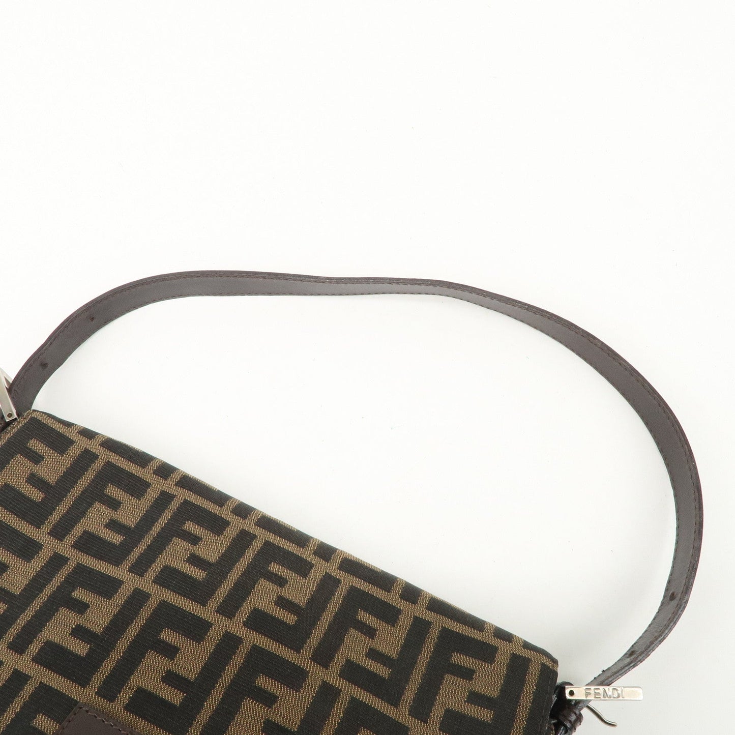 FENDI Mamma Baguette Canvas Leather Shoulder Bag Silver HDW 26325
