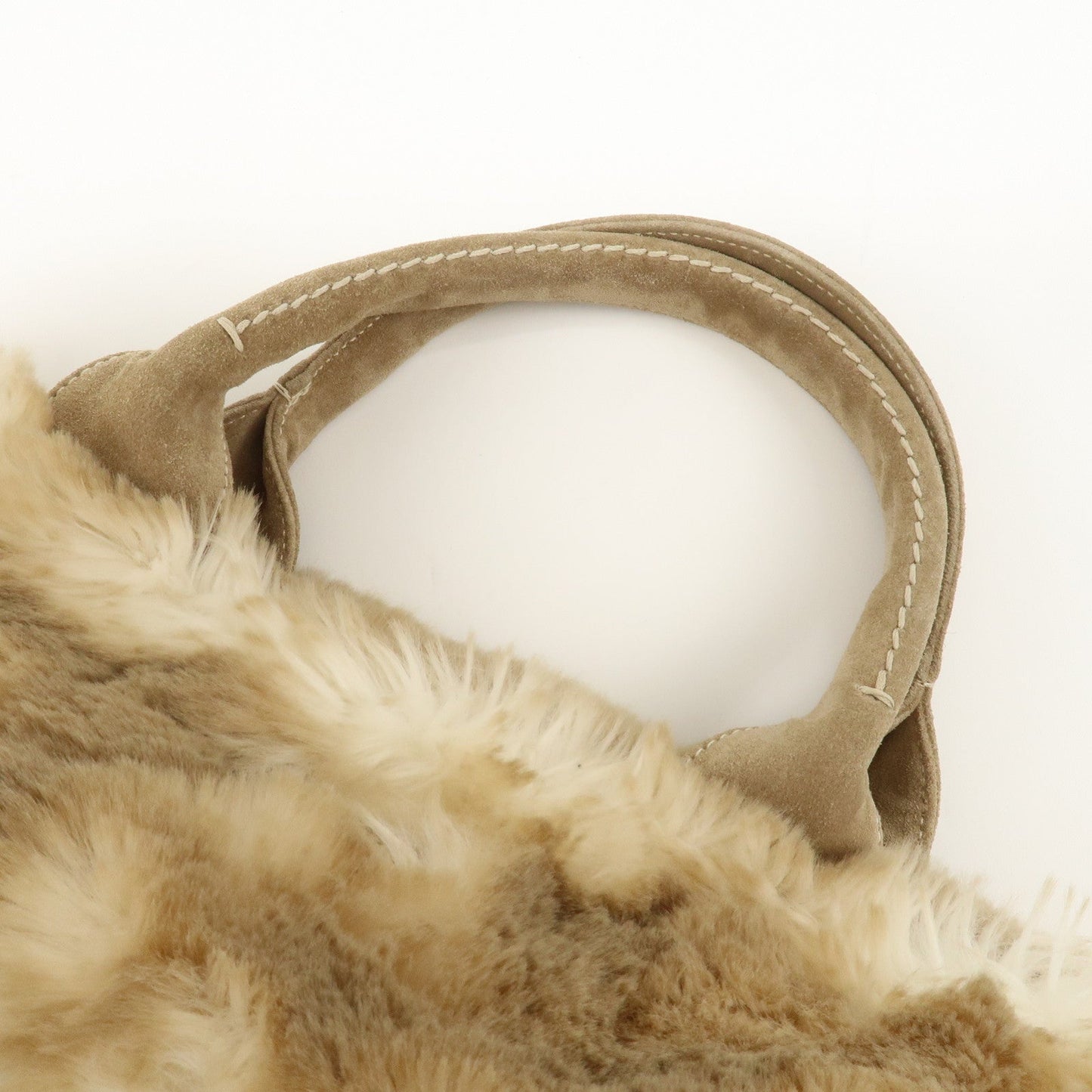PRADA Eco Lapin Fur Suede Canapa Large Tote Bag Beige BN1918