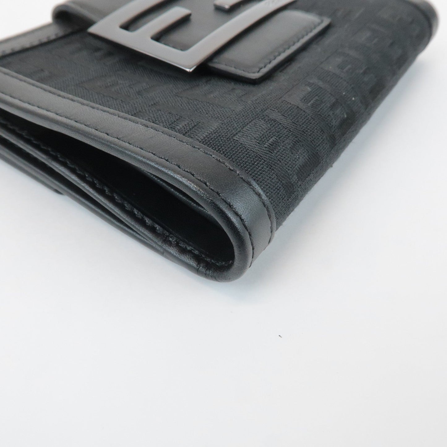 FENDI Zucchino Canvas Leather Double Hook Wallet Black 8M0035