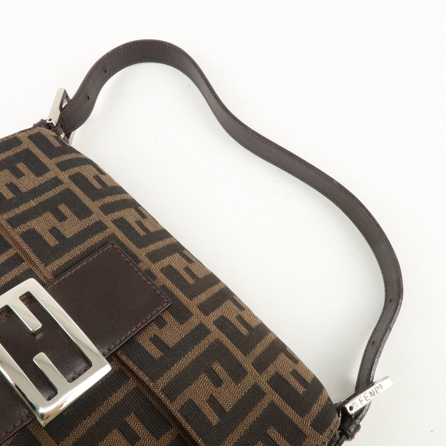 FENDI Mamma Baguette Zucca Canvas Shoulder Bag Brown Black 26424