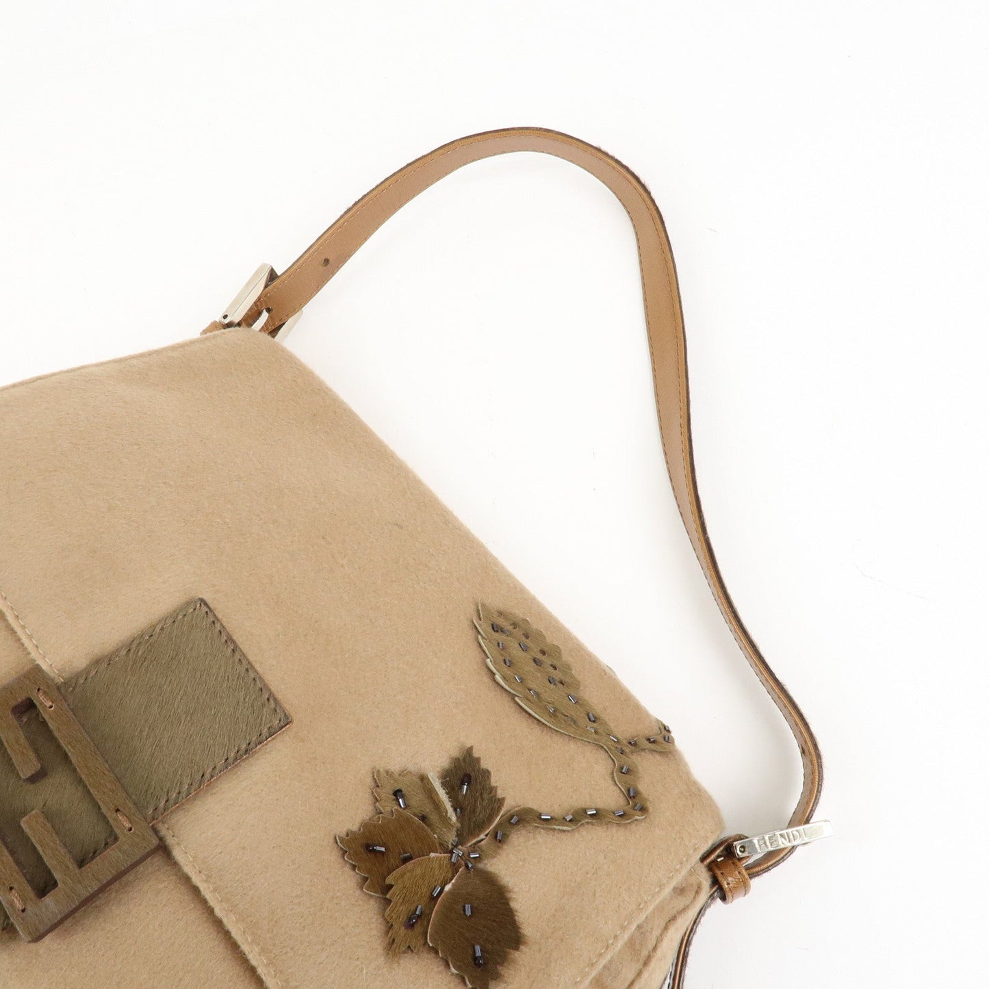 FENDI Mamma Baguette Wool Unborn Calf Shoulder Bag 26325