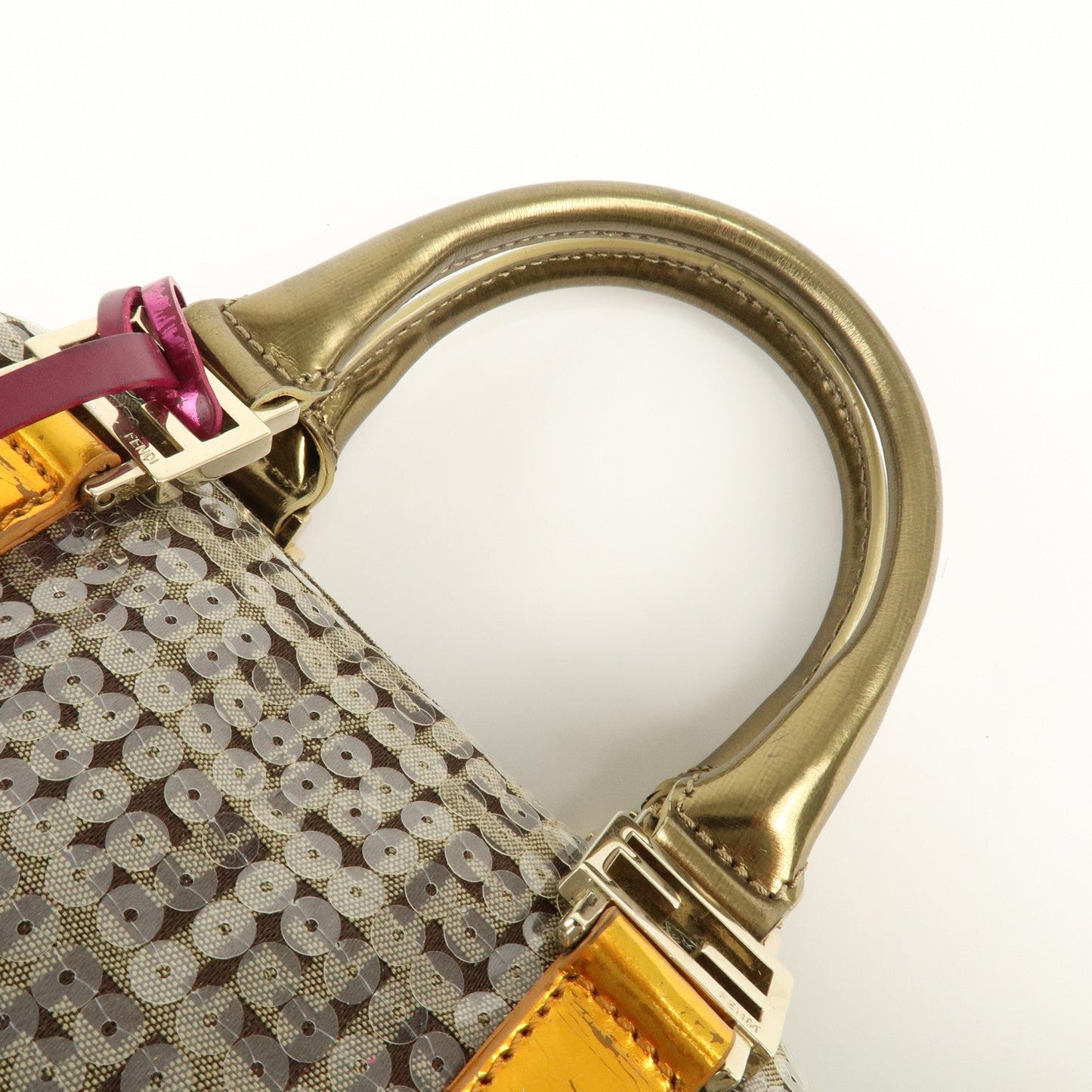 FENDI Zucchino Flip Sequin Canvas Patent Leather Boston Bag 8BL071