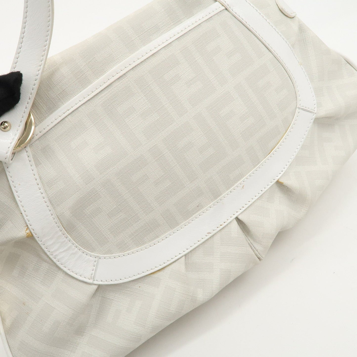 FENDI Zucca PVC Leather Shoulder Bag White Gold Hardware 8BR628