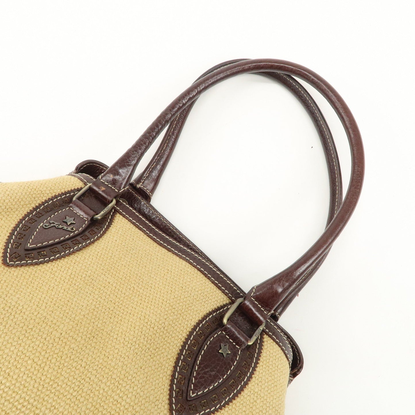 FENDI Ethnico Zucca Canvas Leather Shoulder Bag Beige Brown 8BN162