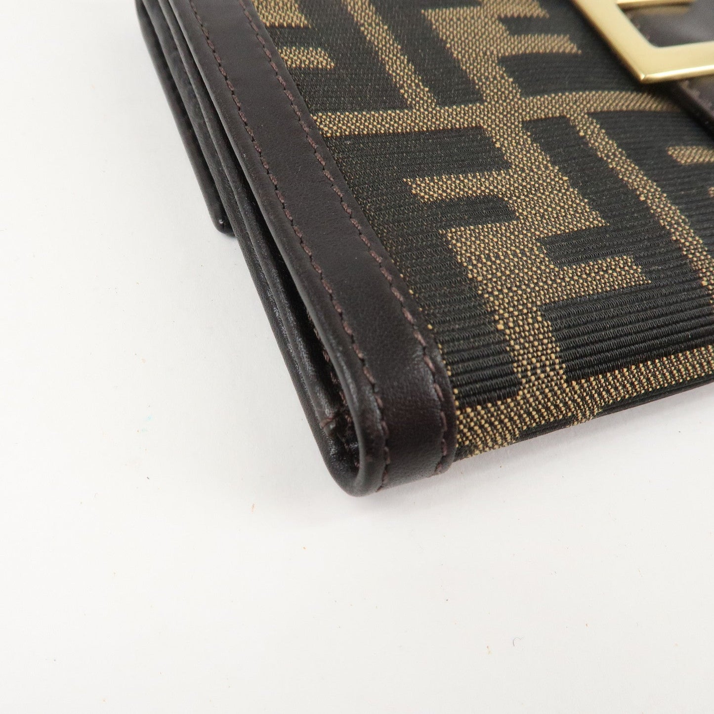 FENDI Zucca Canvas Leather Long Bi-fold Wallet Brown 8M0032