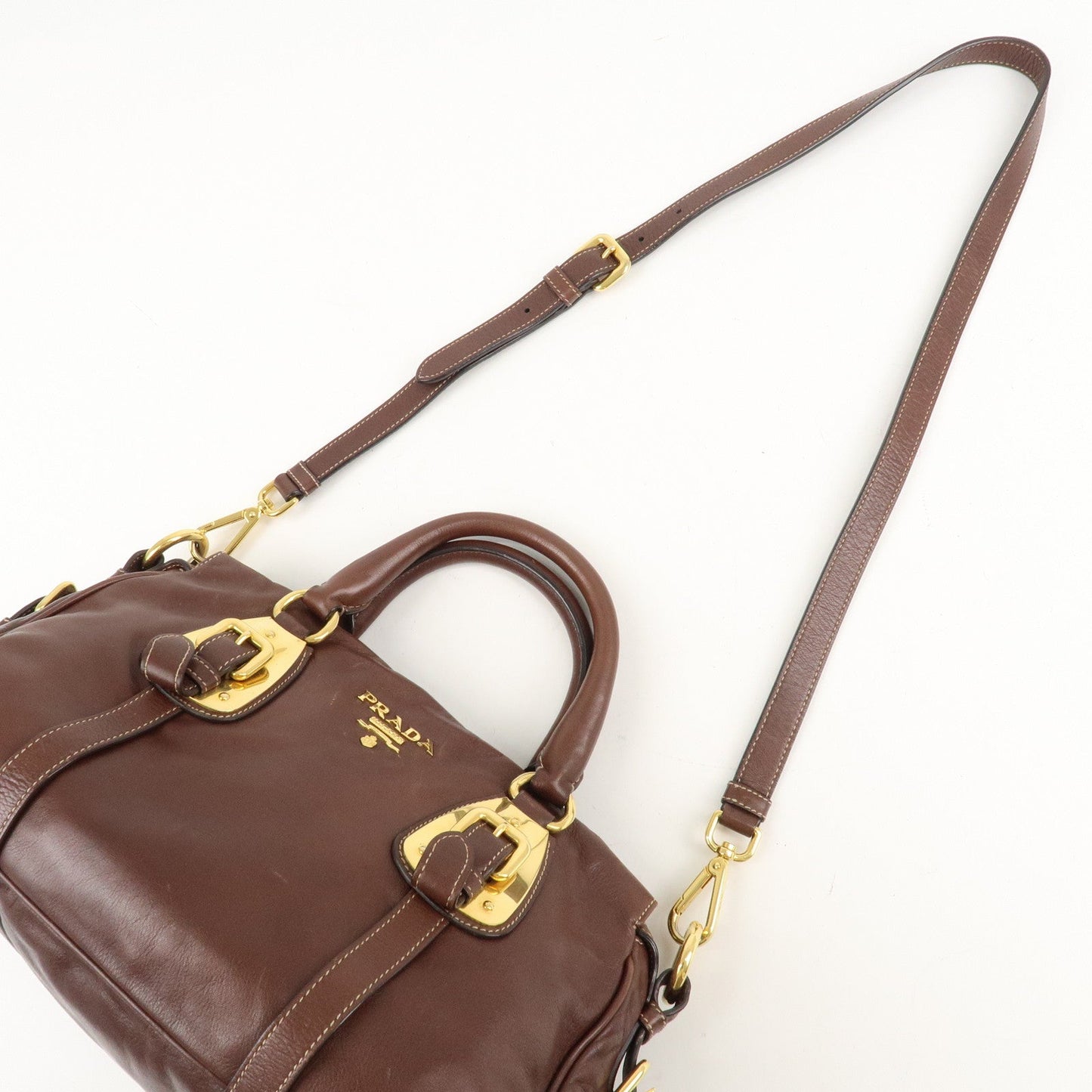 PRADA Leather 2Way Bag Shoulder Bag Hand Bag Brown BN1904