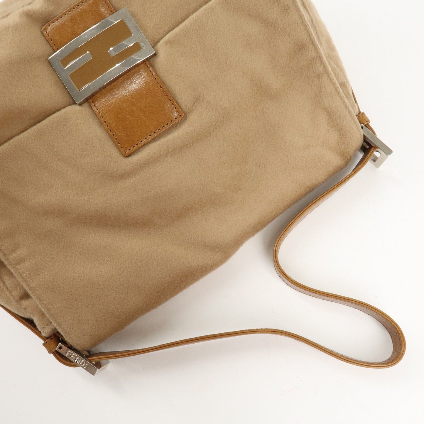 FENDI Mamma Baguette Cashmere Leather Shoulder Bag 26325