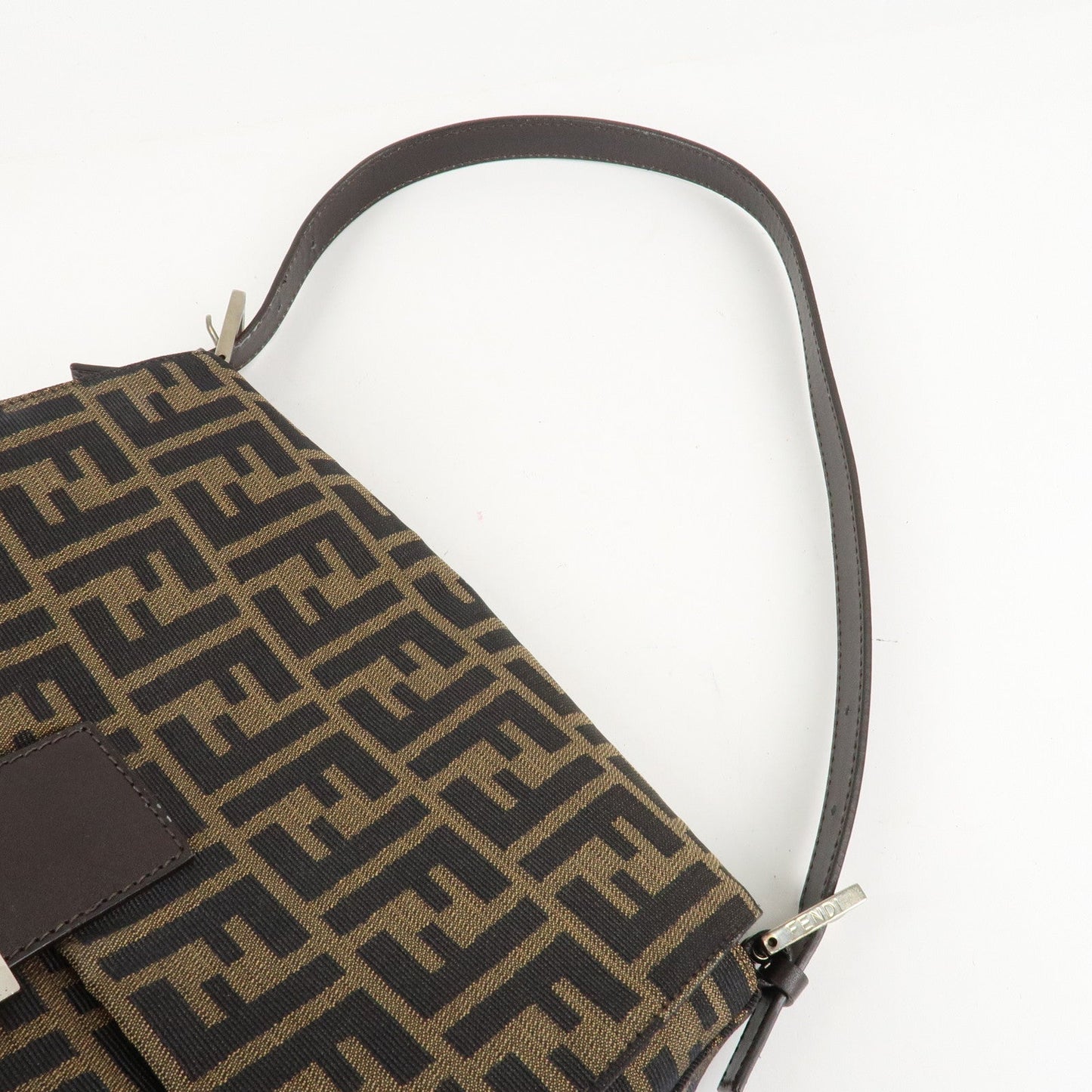 FENDI Mamma Baguette Zucca Canvas Leather Shoulder Bag 26325
