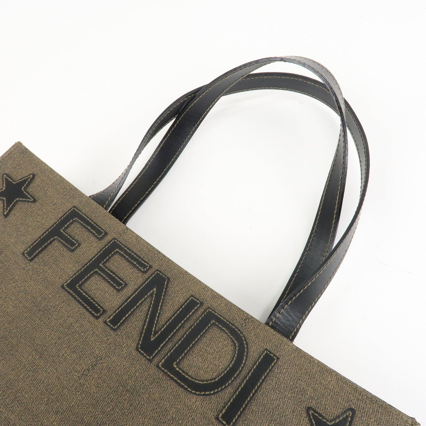 FENDI PVC Leather Tote Bag Hand Bag Shoulder Bag Brown Black