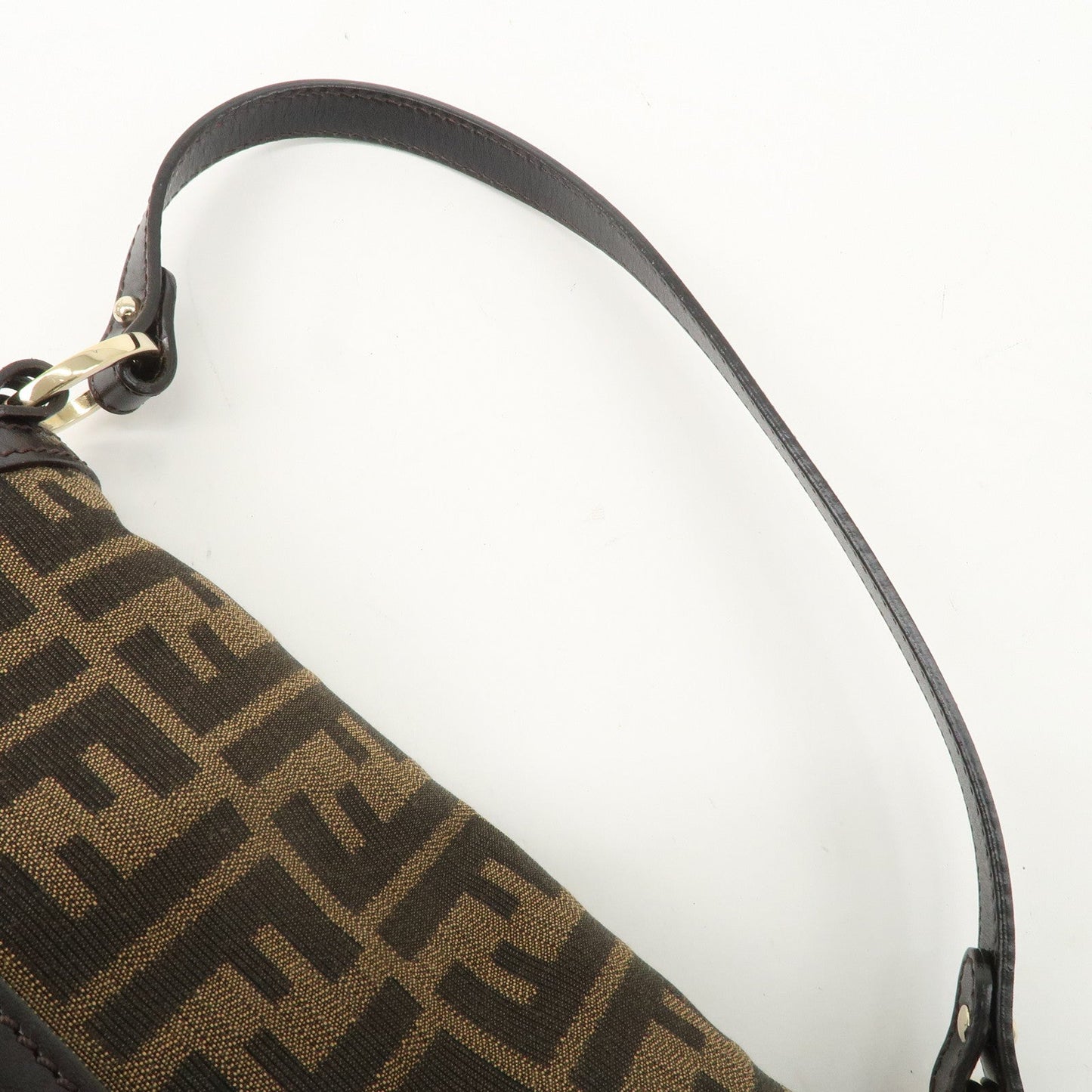 FENDI Zucca Canvas Leather Shoulder Bag Beige Brown 8BR445