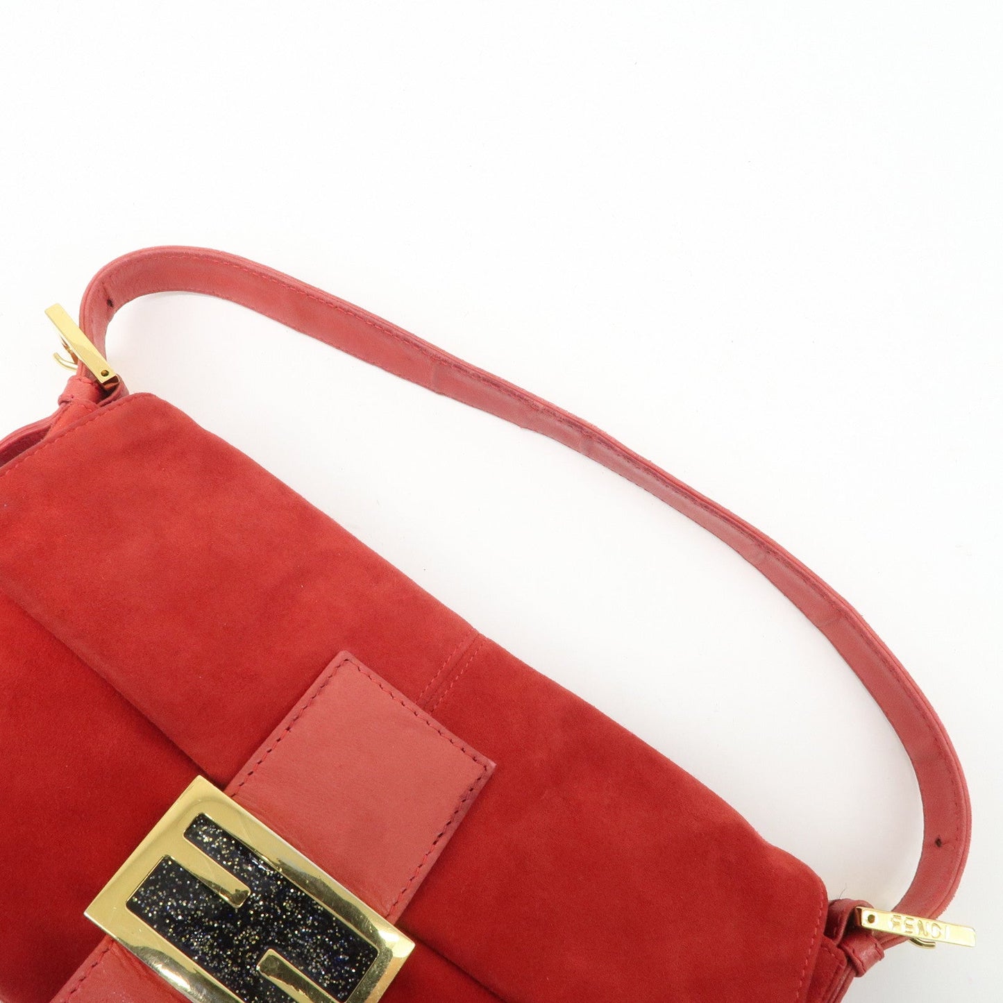 FENDI Mamma Baguette Suede Leather Shoulder Bag Red 26424