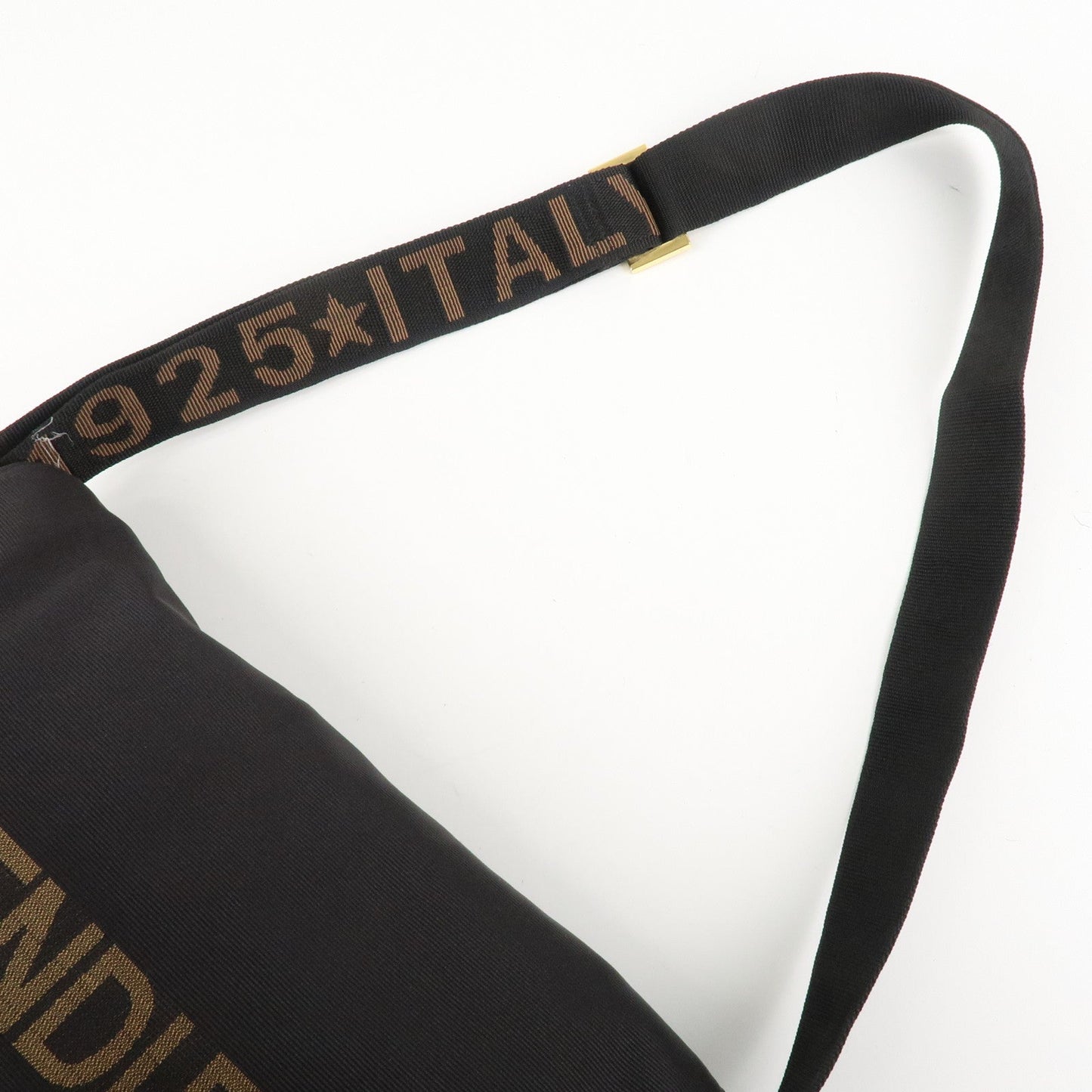 FENDI Nylon Canvas Leather Shoulder Bag Hand Bag Black Brown