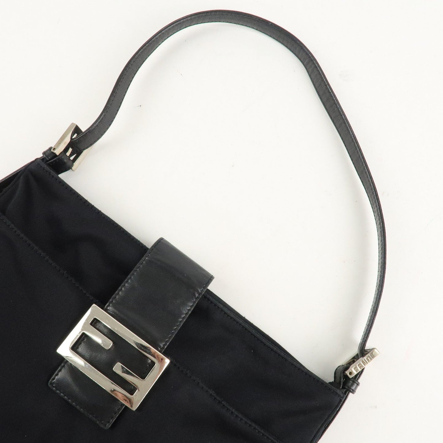 FENDI Polyester Leather Shoulder Bag Black 26727