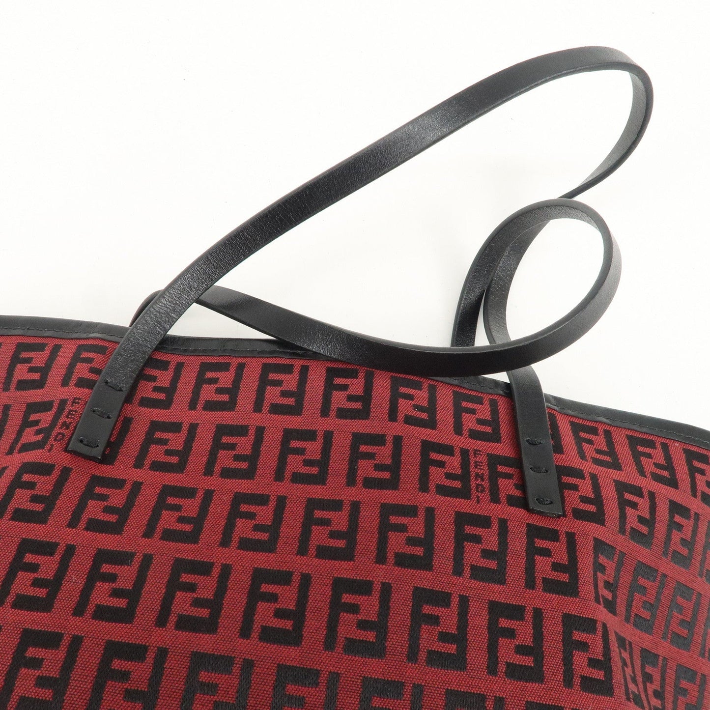 FENDI Zucchino Canvas Leather Mini Tote Bag Red Black 8BH056