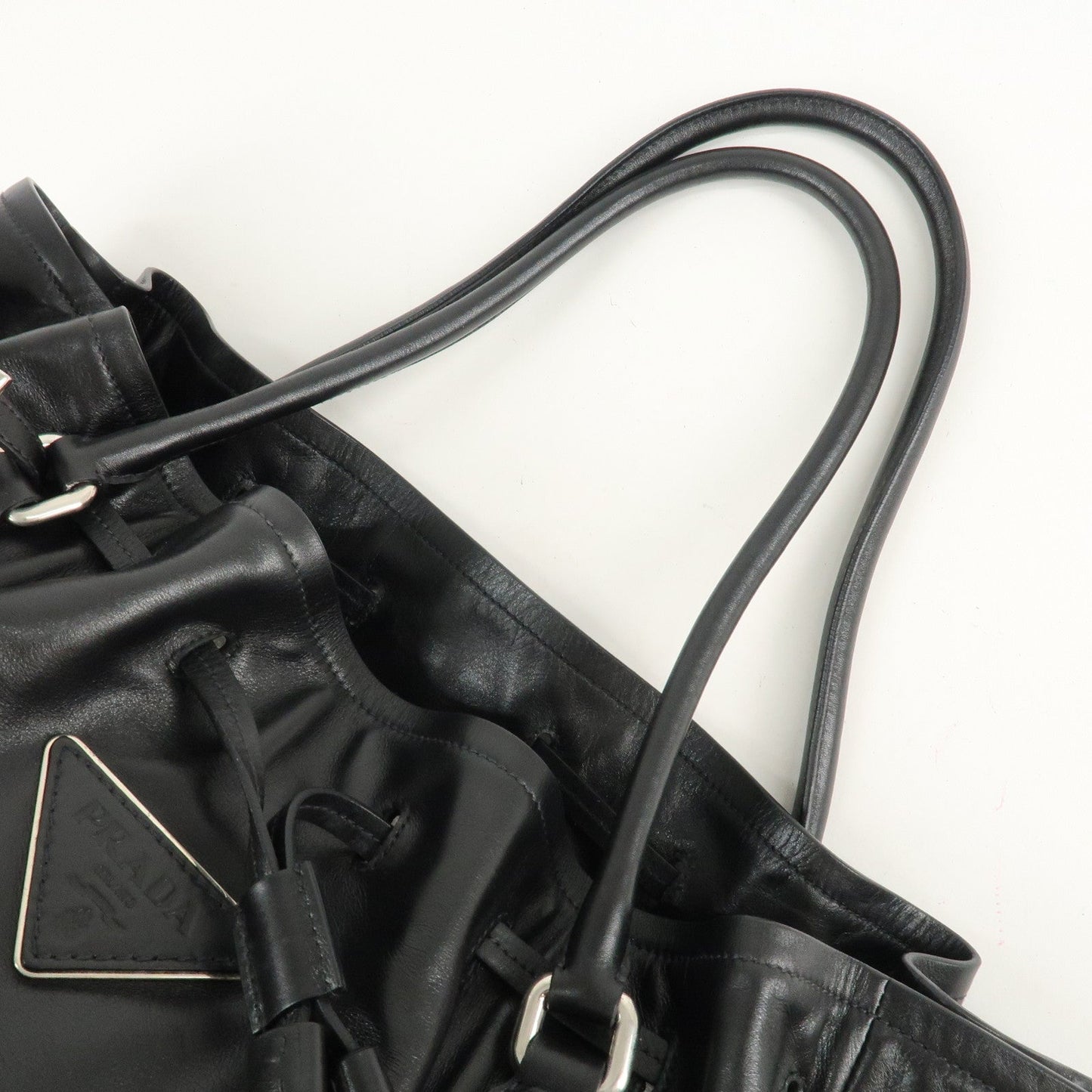 PRADA Leather Tote Bag Shoulder Bag Black BR3616
