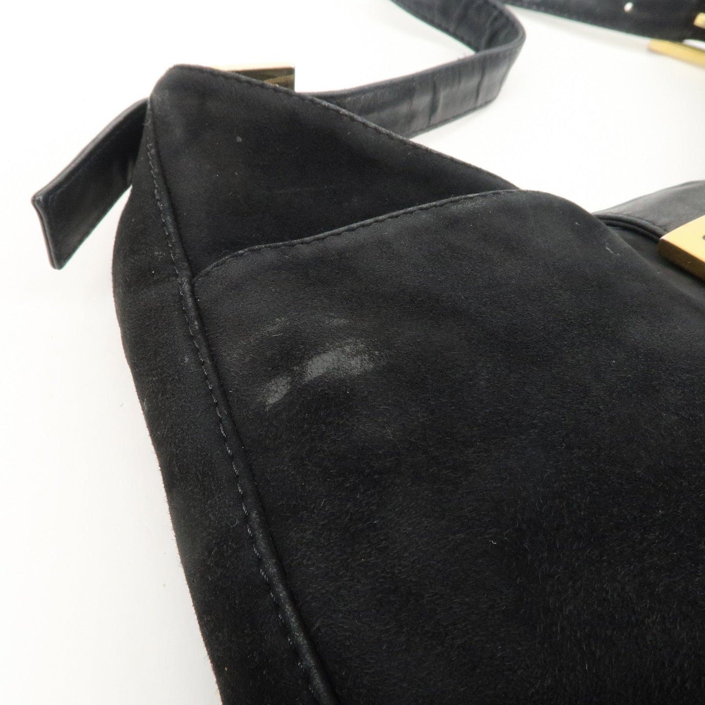 FENDI Suede Leather Shoulder Bag Black 26569