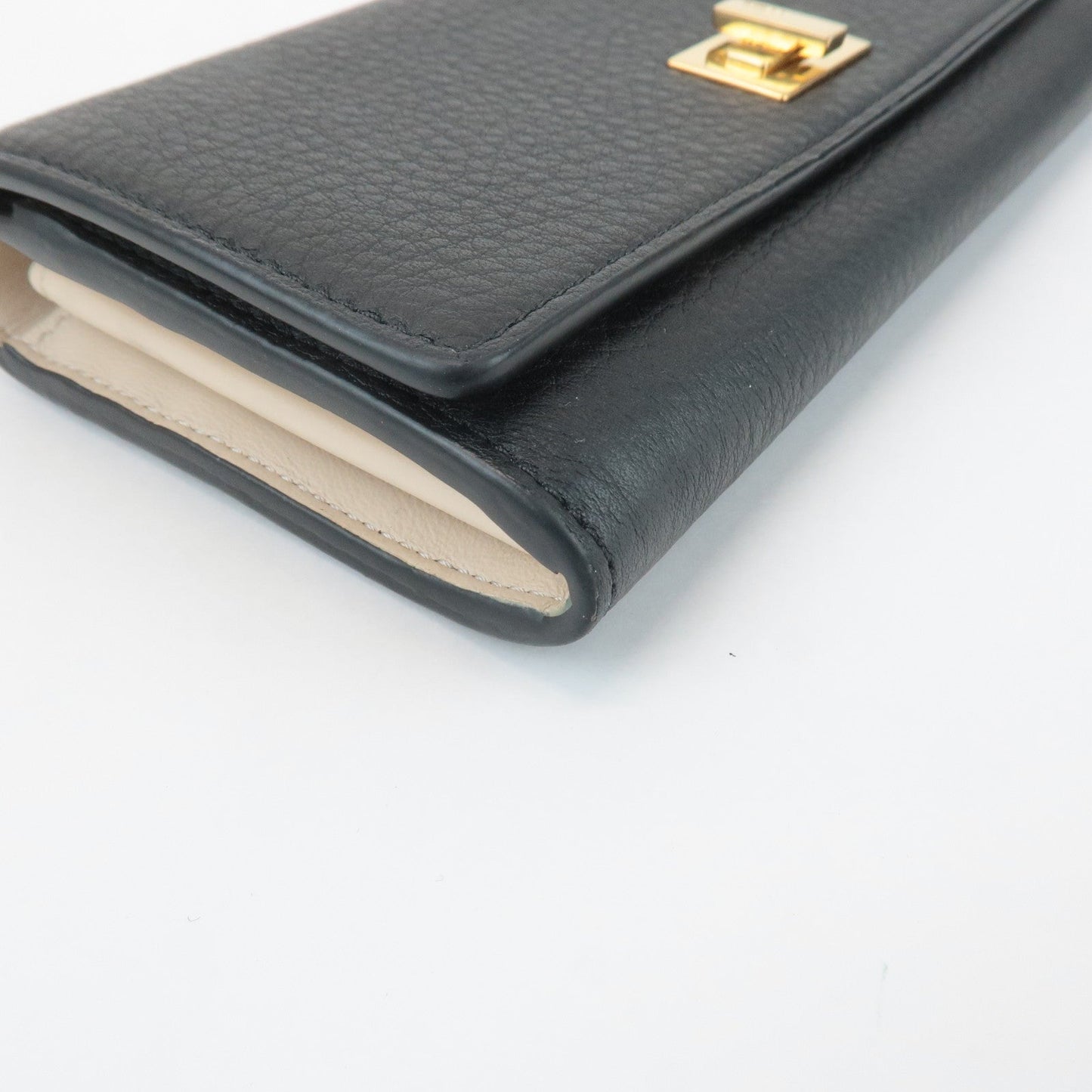 FENDI Leather Peekaboo Bi-fold Long Wallet Black 8M0427