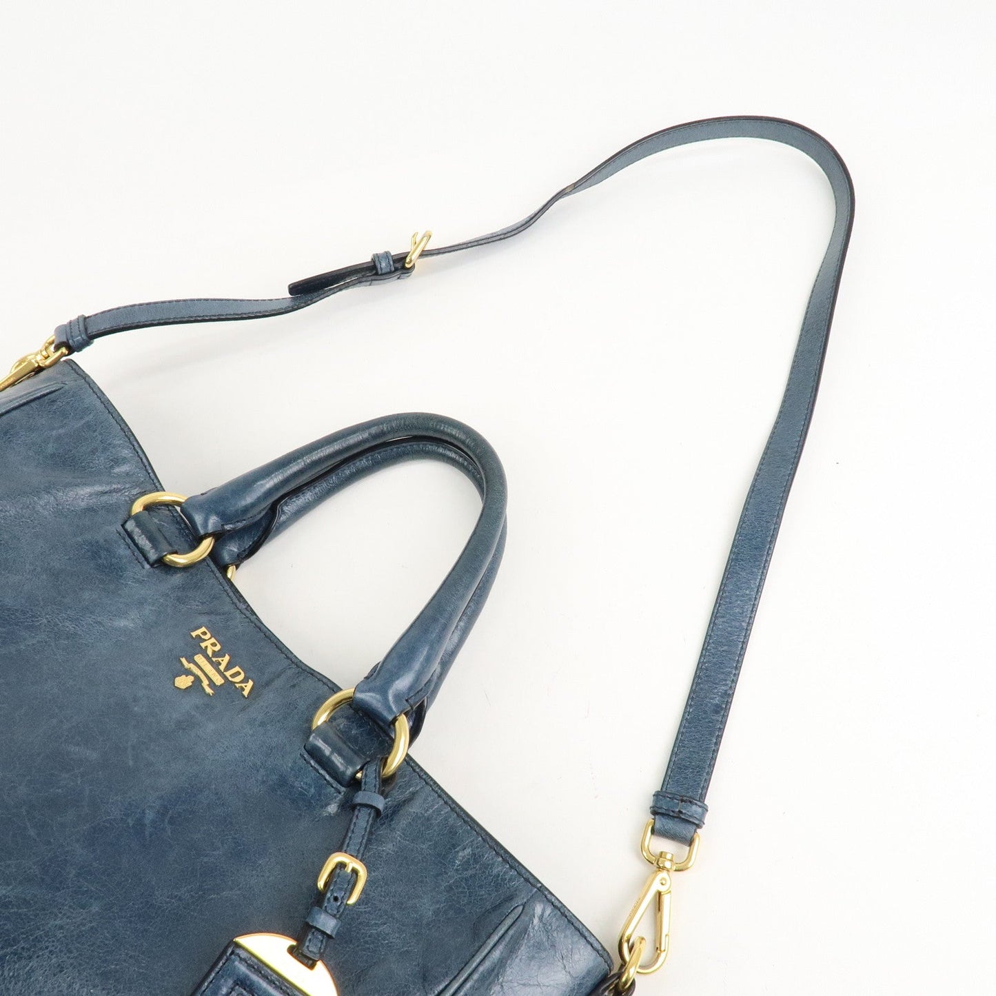 PRADA Leather 2Way Bag Hand Bag Shoulder Bag Blue BN2325