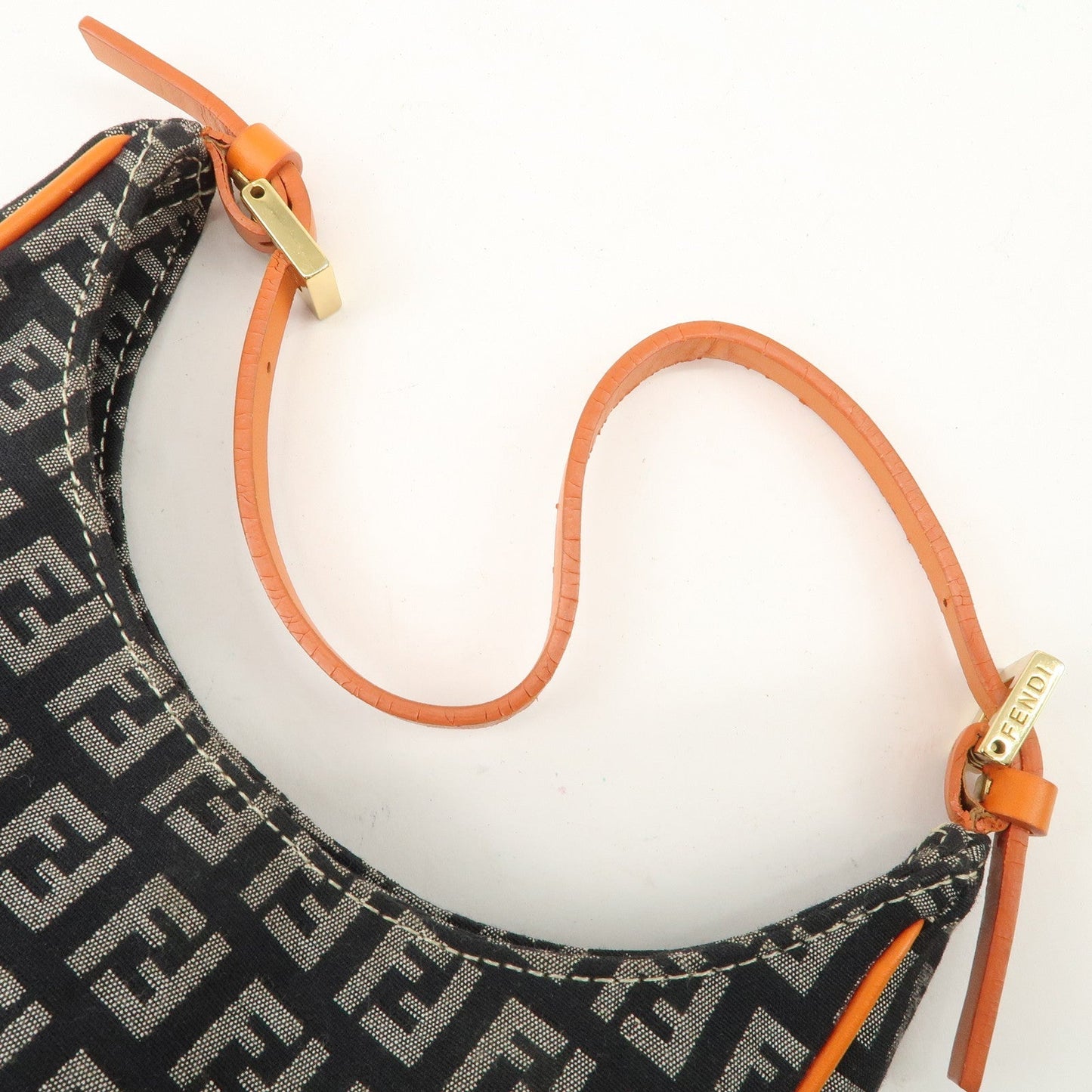 FENDI Zucchino Canvas Leather Shoulder Bag Black White 8BR157