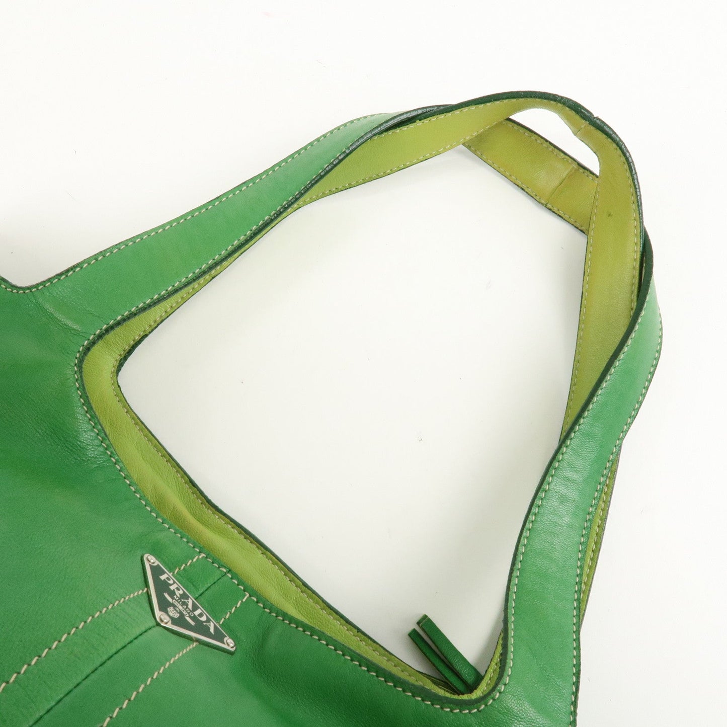 PRADA Logo Leather Tassel Shoulder Bag Hand Bag Green