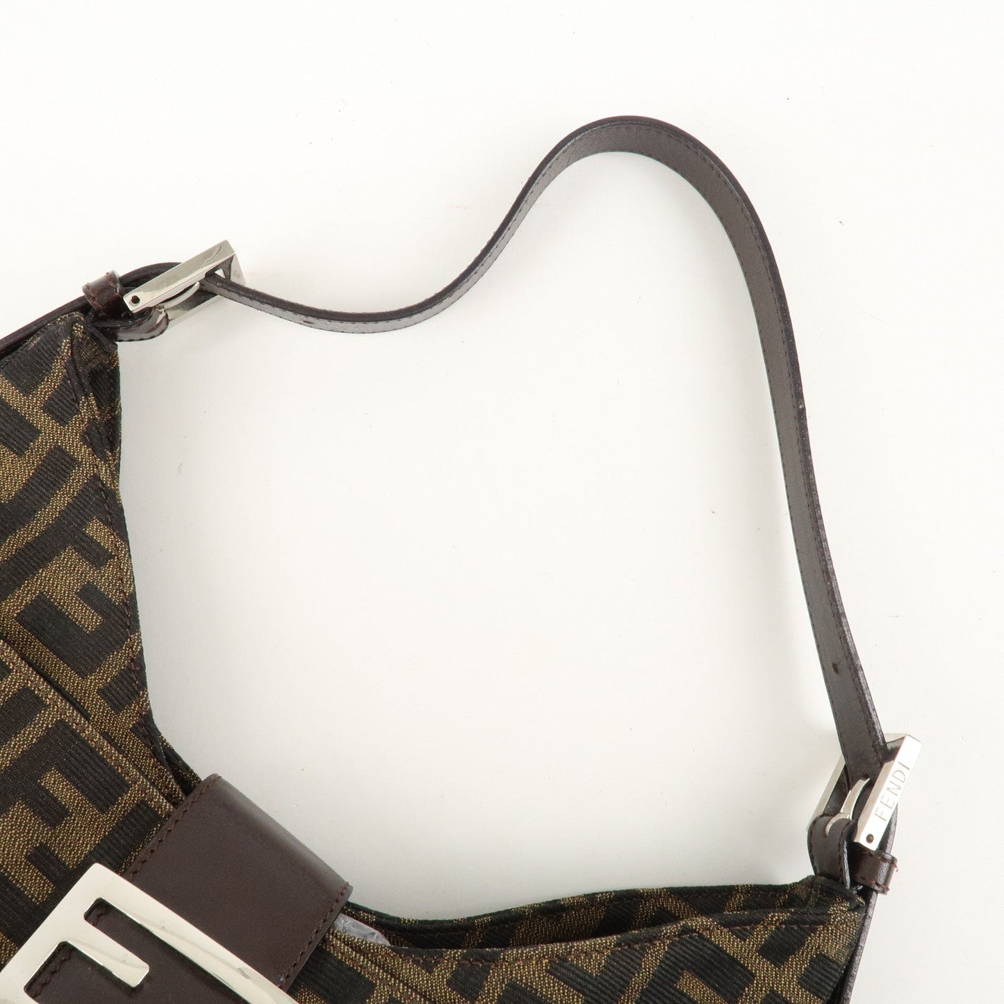 FENDI Zucca Canvas Leather Shoulder Bag Brown Black 26569