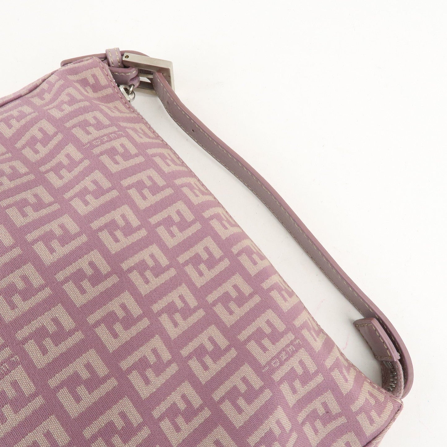 Auth FENDI  Zucchino Canvas Leather Hand Bag Pouch Purple Beige 8N0005  F/S