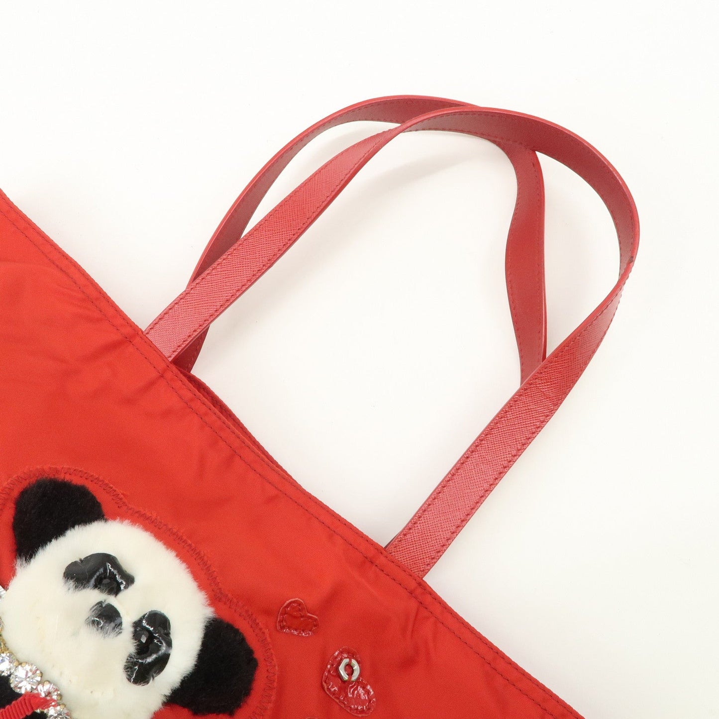PRADA Nylon Leaather Panda Tote Bag Shoudler Bag Red BR4249
