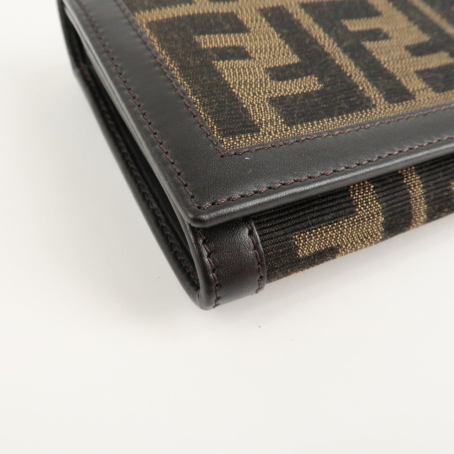 FENDI Zucca Canvas Leather Long Wallet Brown 8M0000