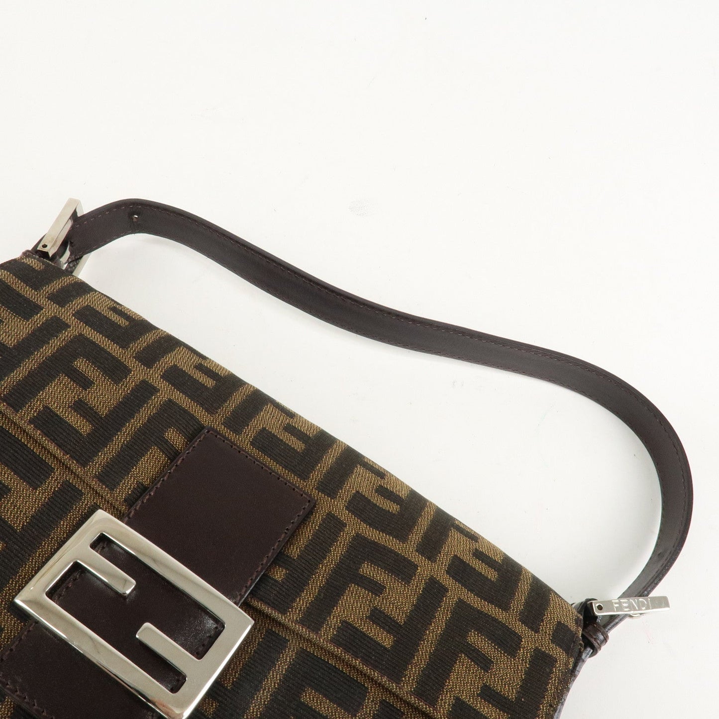 FENDI Mamma Baguette Zucca Canvas Leathr Shoulder Bag 214526424099