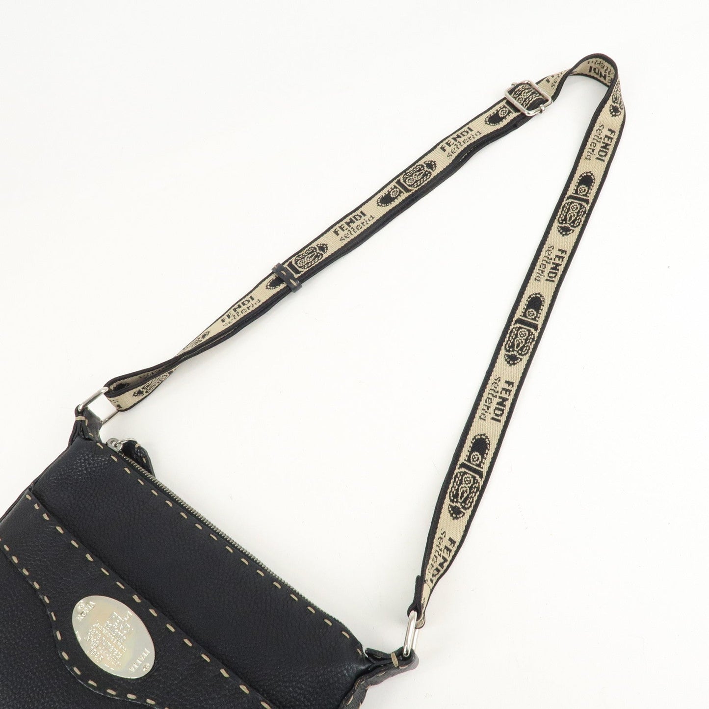 FENDI Selleria Leather Shoulder Bag Crossbody Bag Black 8BT092