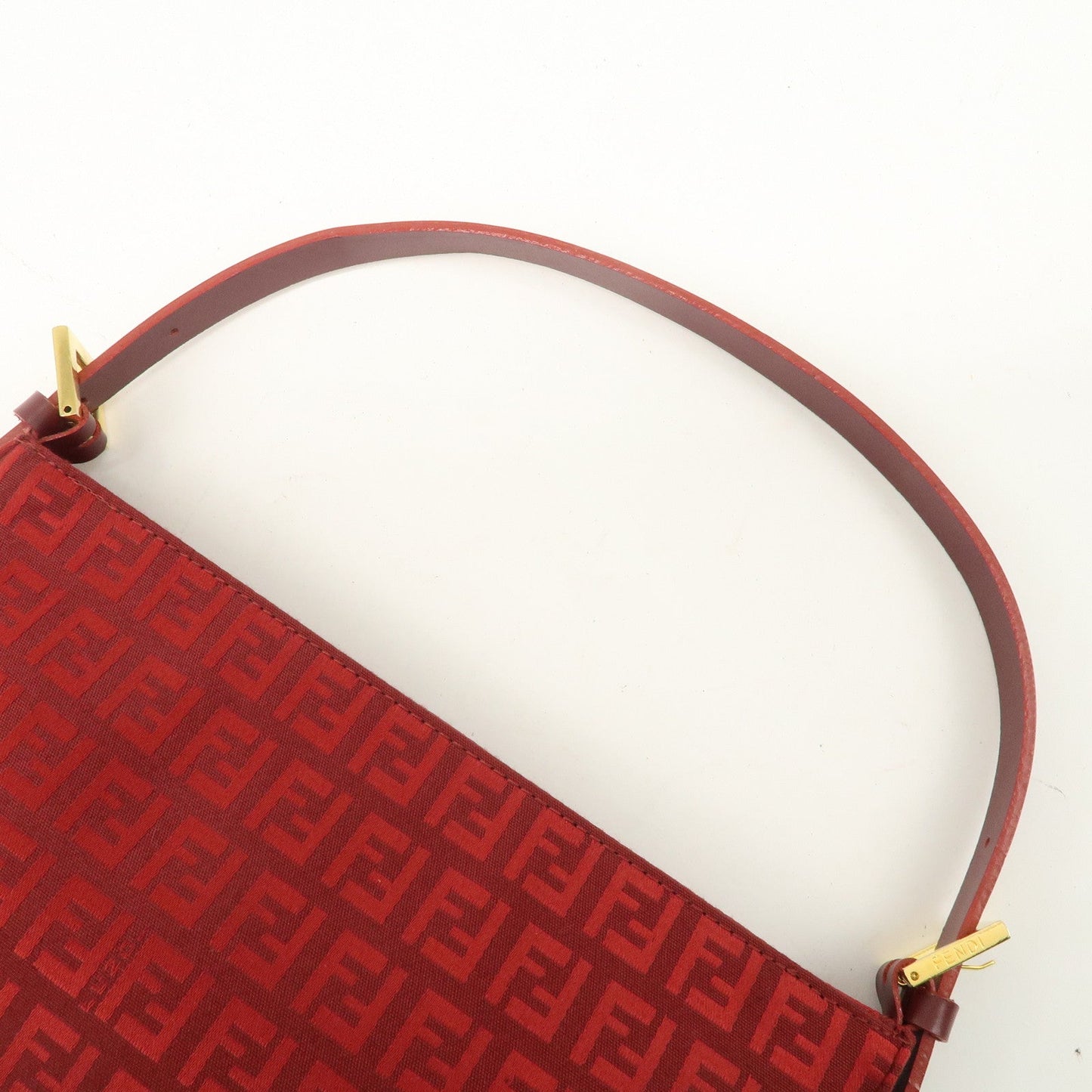 FENDI Zucchino Canvas Leather Shoulder Bag Purse Red 8BR042