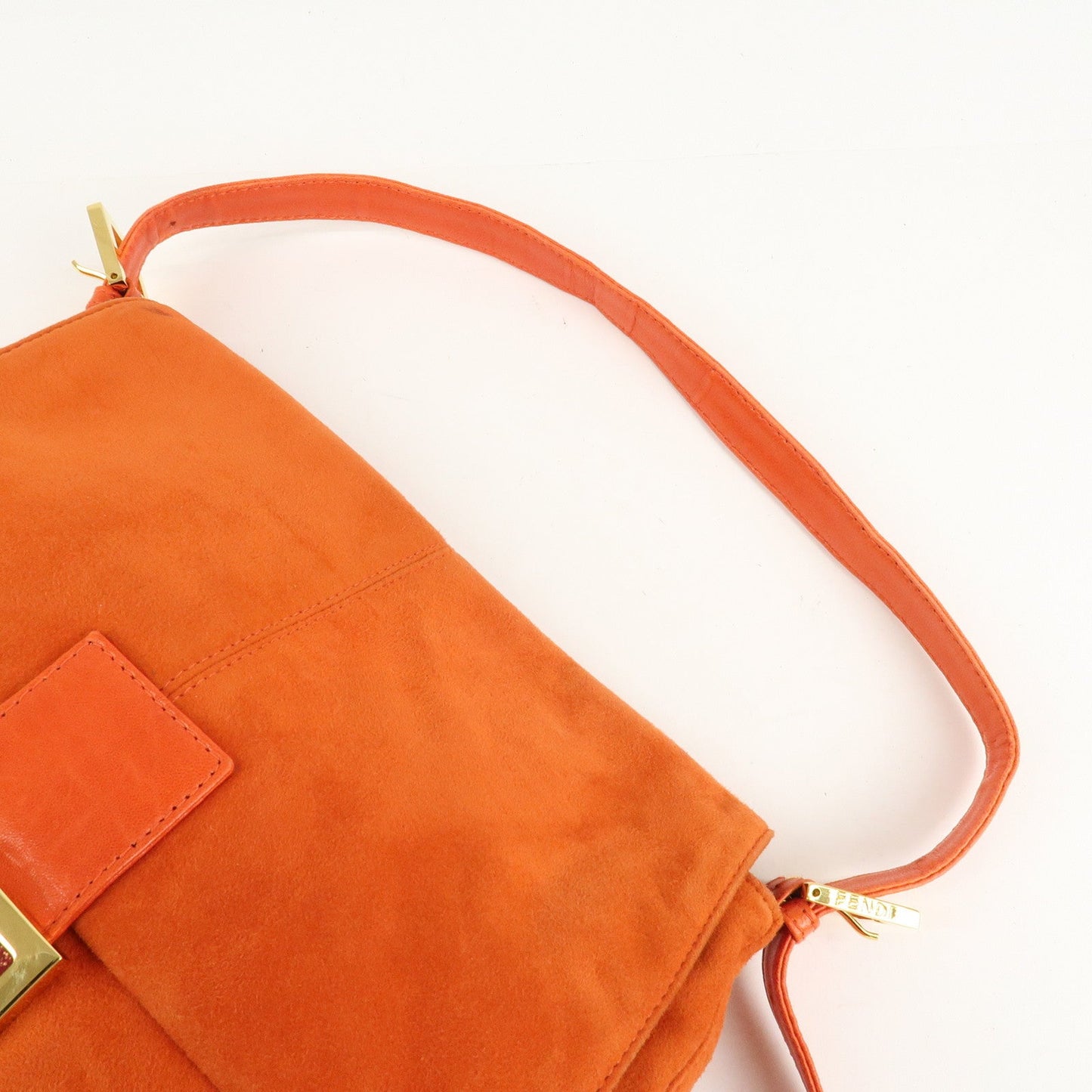 FENDI Mamma Baguette Suede Leather Shoulder Bag Orange 26325