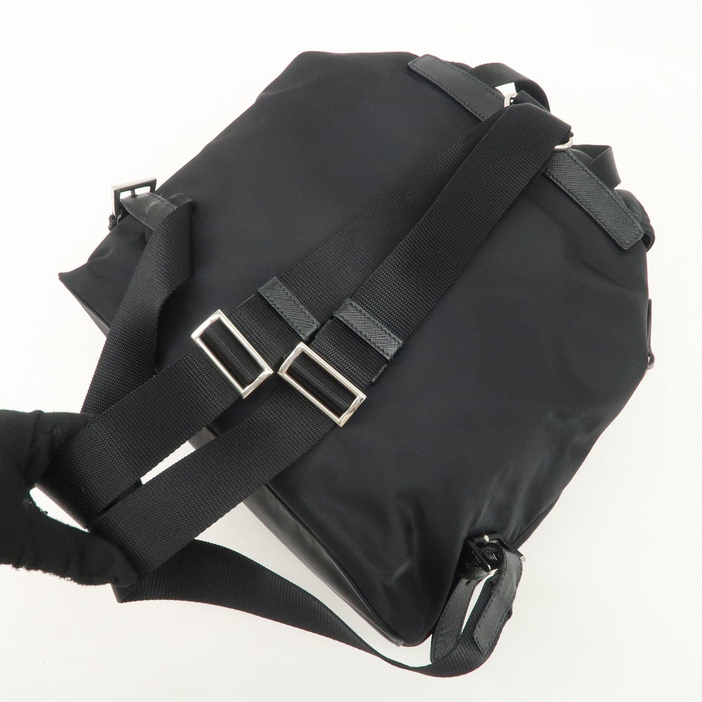 PRADA Re-Nylon Triangle Logo Nylon Leather Back Pack NERO 1BZ811