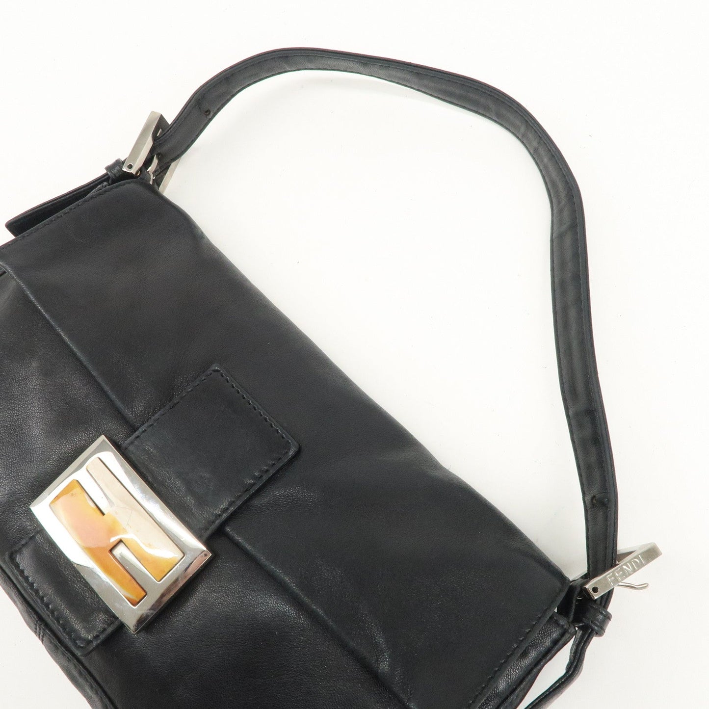 FENDI  Mamma Baguette Leather Shoulder Bag Hand Bag Black 26424