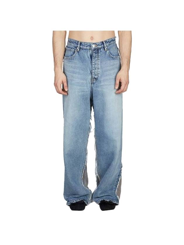 Luxury Balenciaga Trending 2026 Contrasting Fabric Hybrid BaGGy Jeans Light Blue