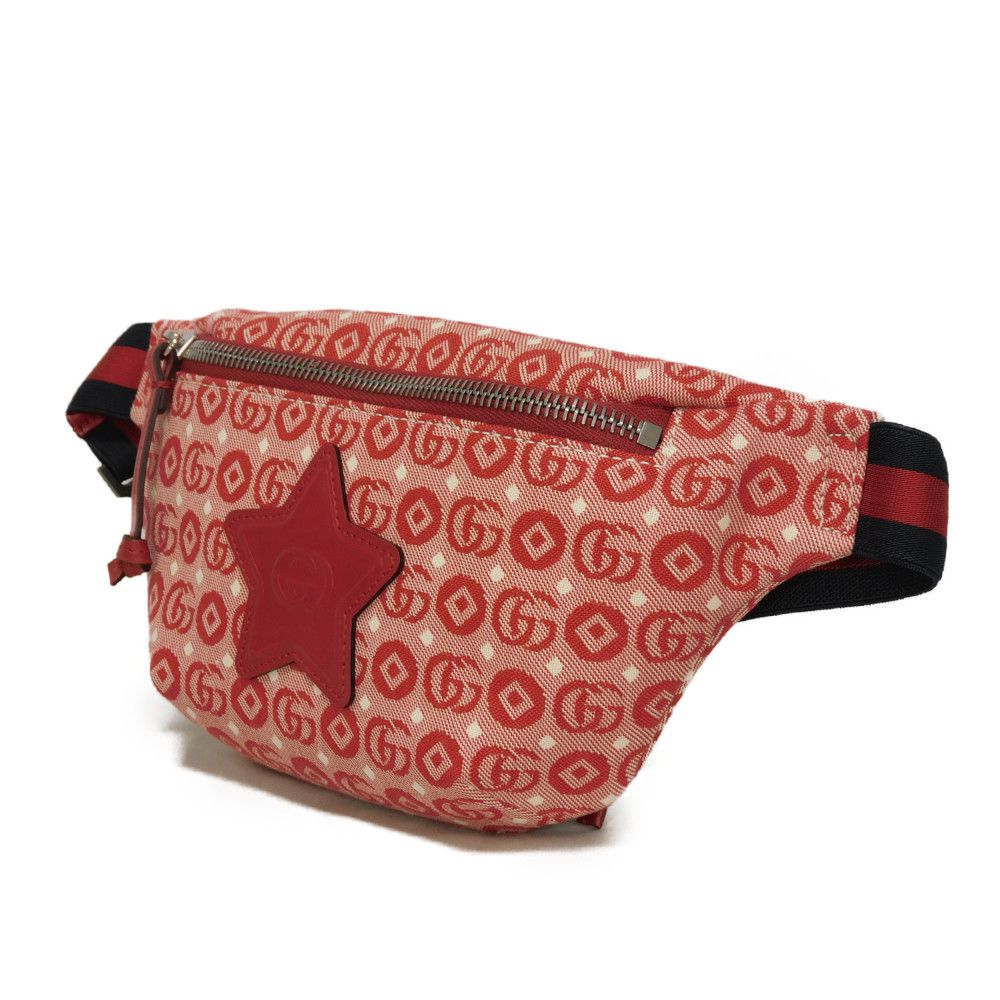 GUCCI Sling bag 502095 FABBD 6479 Cotton canvas x calf leather Red GG Web Cotton Unused Chilled license Star Interlocking G Waist Pouch Kids