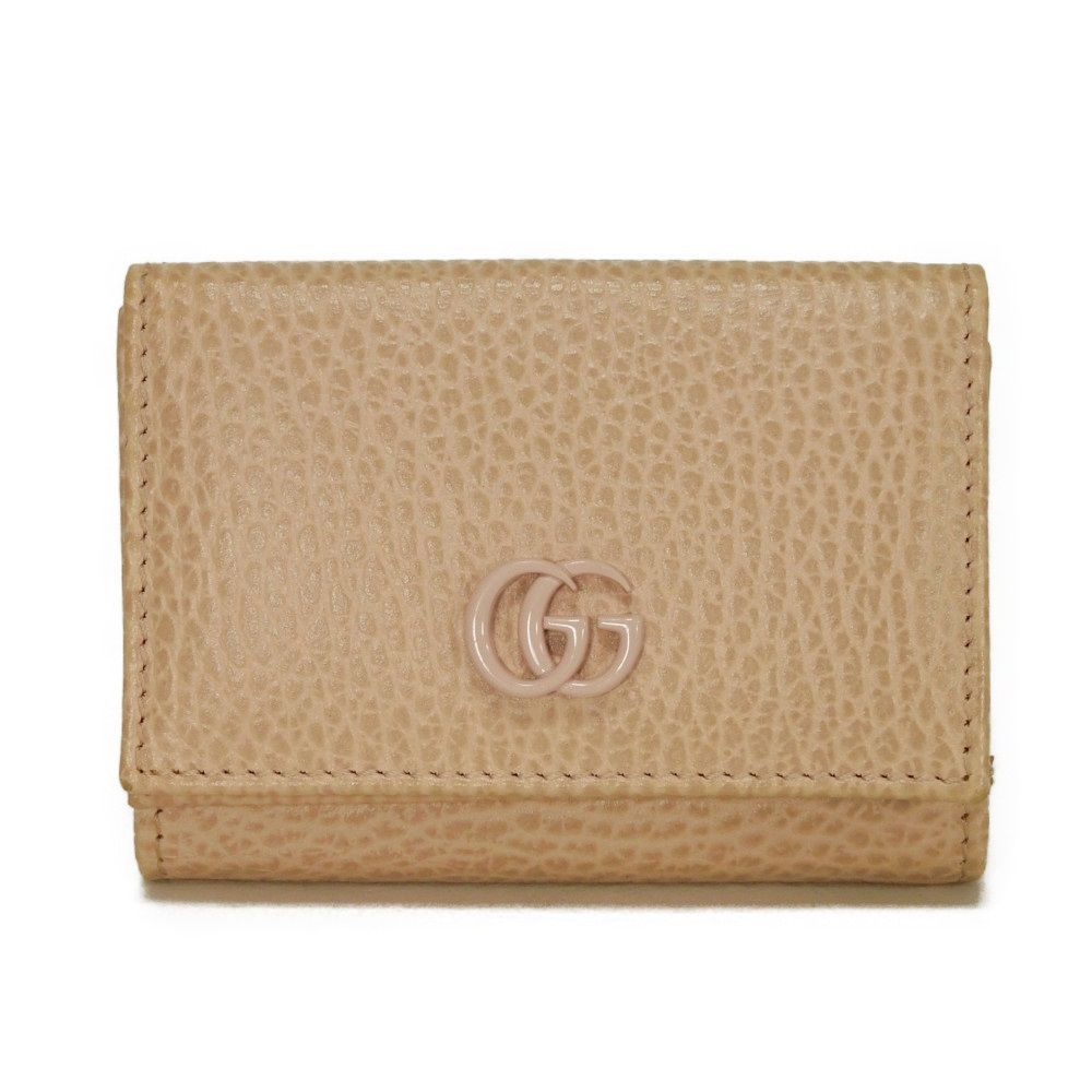 GUCCI Tri-fold wallet 735212 Textured leather pink beige GG Marmont Double G Compact Wallet