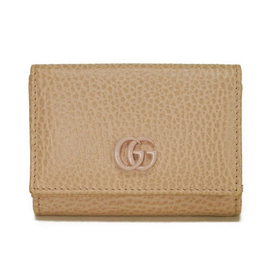 GUCCI Tri-fold wallet 735212 Textured leather pink beige GG Marmont Double G Compact Wallet