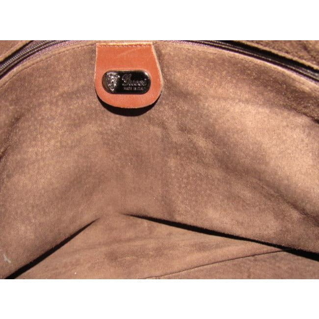 Gucci Vintage Dark Brown Textured And Caramel Smooth Leather Satchel