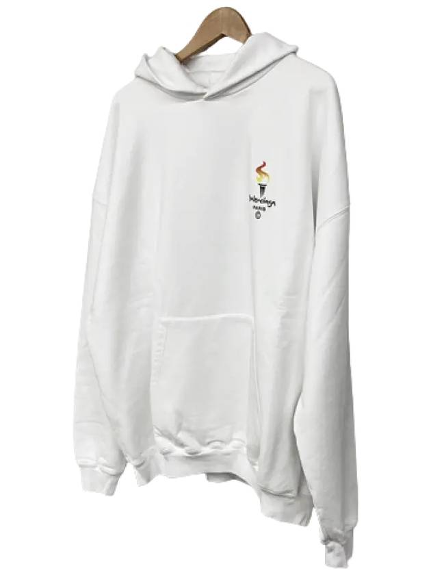 Luxury Balenciaga Trending 2026 Embroidered Flame Logo Hoodie White