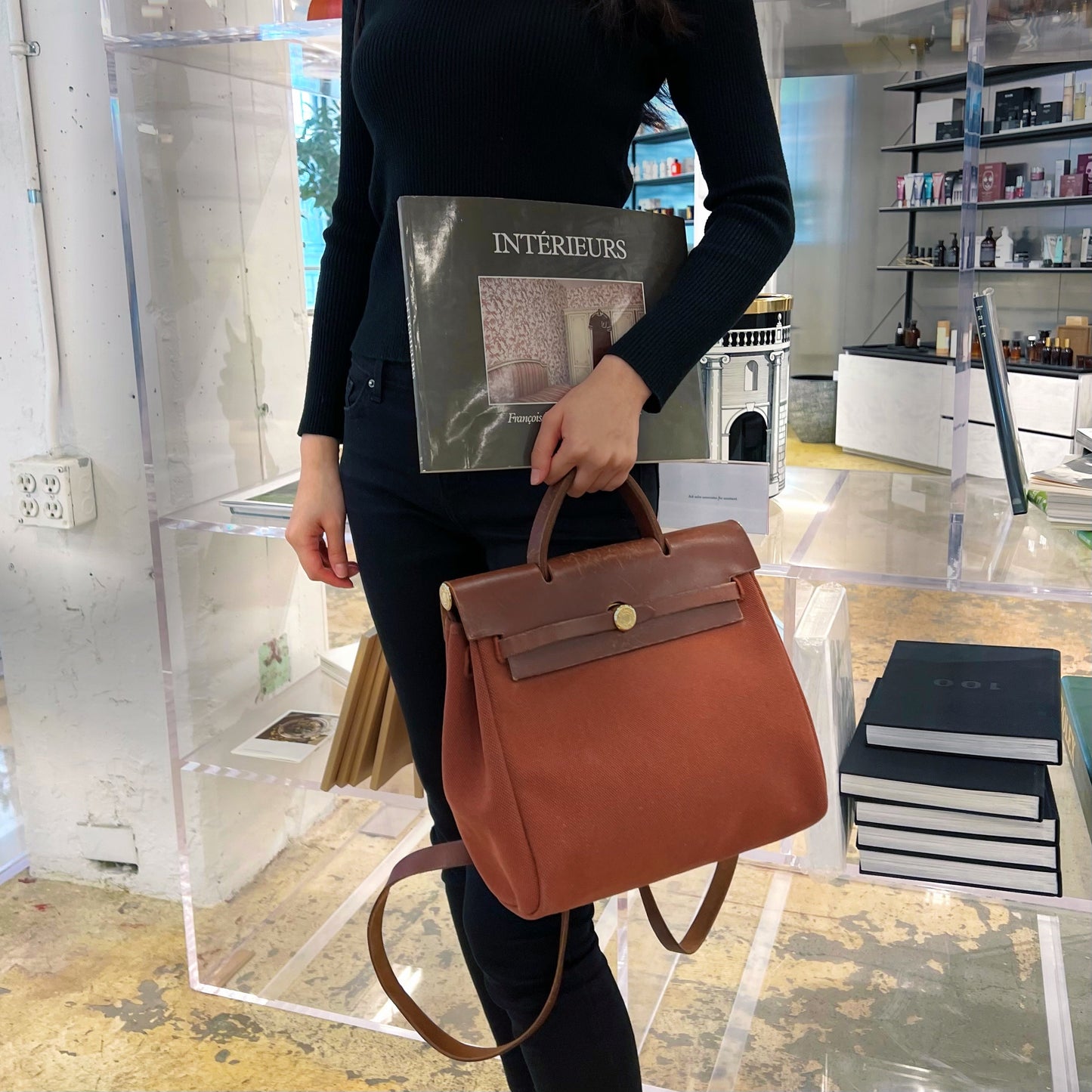 Luxury Hermes herbag ado pm 2way backpack