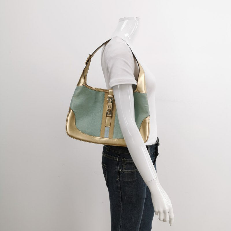 Gucci Jackie Vintage Mini Blue Nylon with Gold Leather Shoulder Bag Medium