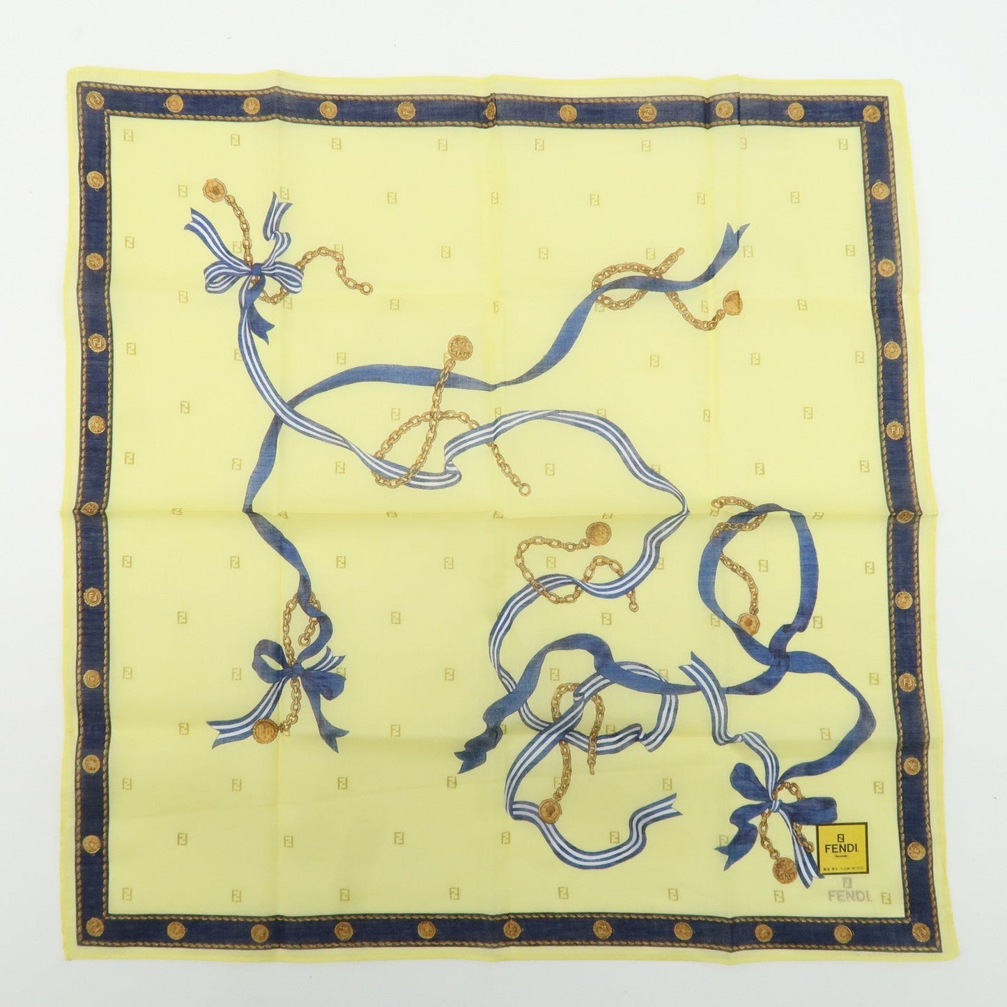 FENDI Set of 5 Cotton 100% Handkerchief Brown Beige Yellow White