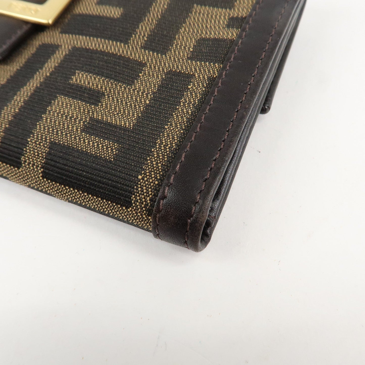 FENDI Zucca Canvas Leather Long Bi-fold Wallet Brown 8M0032