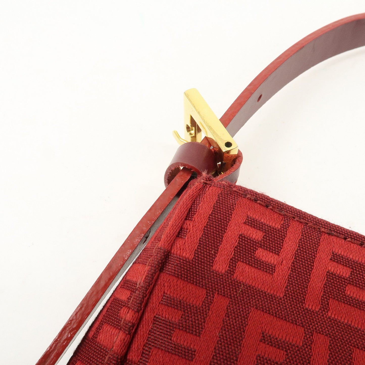 FENDI Zucchino Canvas Leather Shoulder Bag Purse Red 8BR042