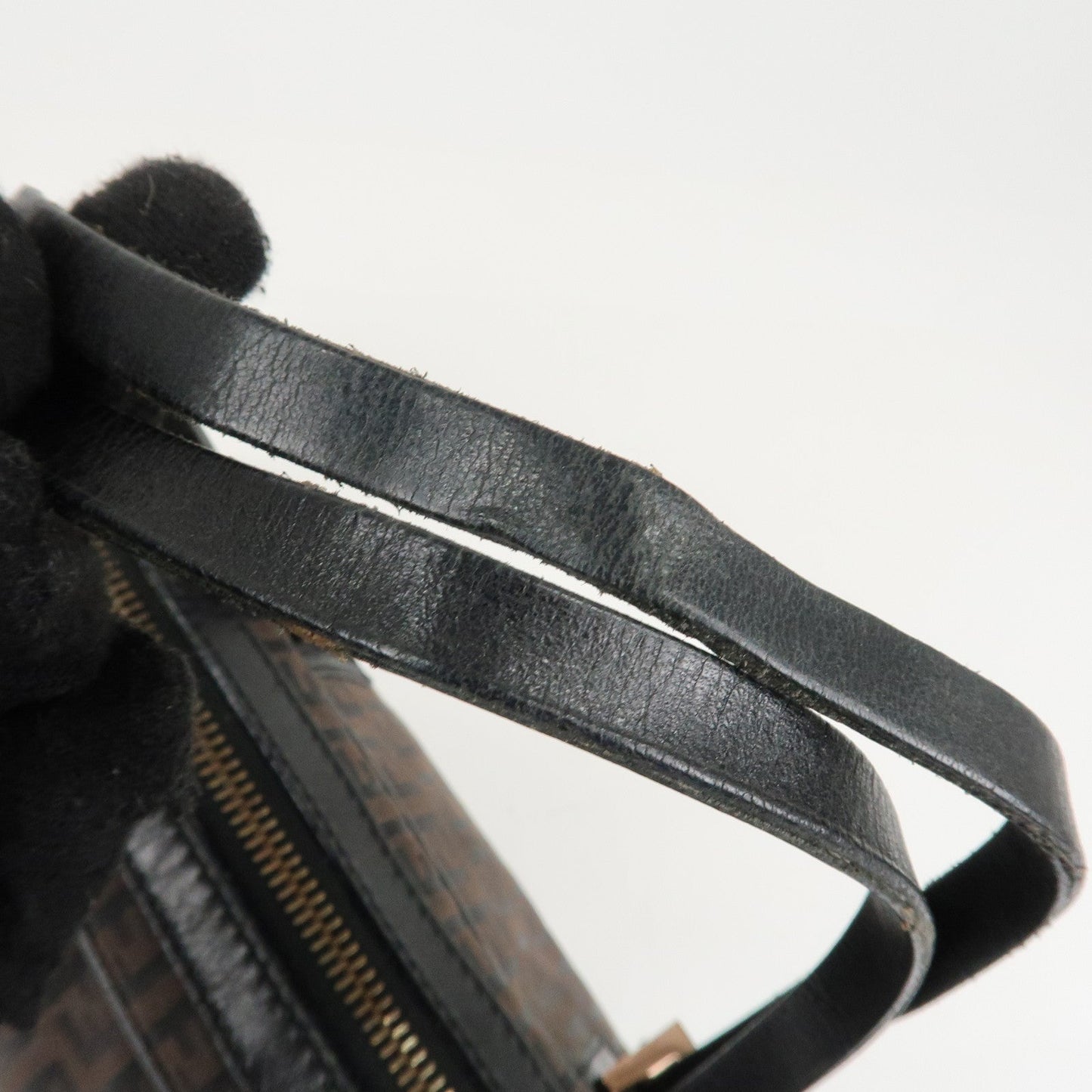 FENDI Zucchino Canvas Leather Hand Bag Brown Black 8BL006